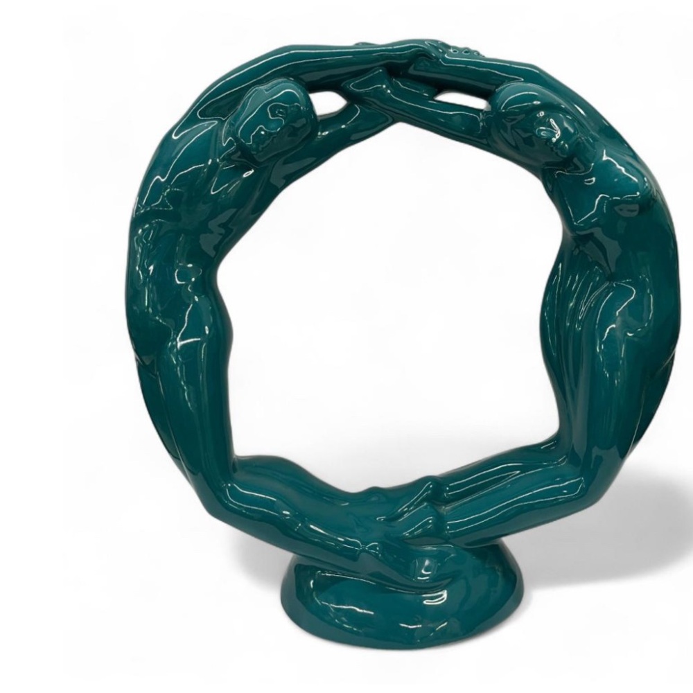 Royal Haeger Circle of Love ETERNITY Sculpture Vintage Teal Ceramic Sculpture